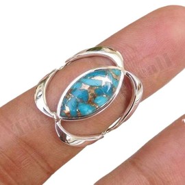 hsiyyecg Turquoise Rings for Women Retro Simplicity Sterling Sliver Plated Bohemian Marquise Ring Victorian Style Western Turquoise Ring（7）