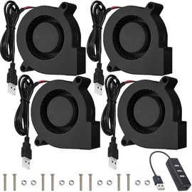 JYUDAUFU 4 Pcs 50×15mm Blower Cooling Fan DC 5V 5015 Brushless Turbine Turbo Ball Bearing Cooler with USB Port with M3×20 Screw Nut, USB Hub, for 3D Printer/CPU/PC/Robet/DIY