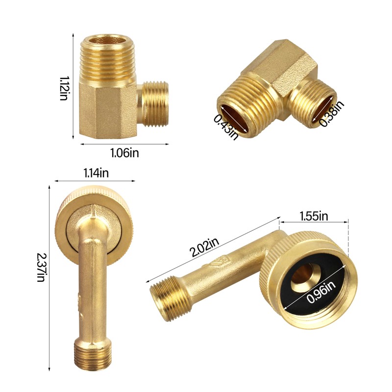 Brass Dishwasher Swivel Elbow 3/4 to 3/8 hose adapter with