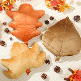 Newtay 3 Pack Thanksgiving Plant Pillow Autumn 3D Maple Leaves Shaped Throw Pillow Plant Plush Throw Pillows for Bed, Bedroom, Sofa, Couch, Living Room Home Decoration