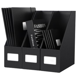 JiaWei Black Magazine File Holders, 3 Packs Sturdy Cardboard File Rack, Office Organization Desktop Storage File Box Binder for Shelves and Desk, Folder Holder for Office or Classroom