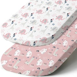 Stretch Fitted Bassinet Sheet Set BROLEX 2 Pack Cradle Sheets for Bassinet Pad/Mattress,Unisex Boys Girls,Ultra Soft,Elephant Rabbit