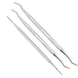 Androxeda 3 Piece Pedicure Set Double Ended Nail Tools for Ingrown Toenails and Cuticle Pusher Metal Stainless Steel Cuticle Cutter Pusher