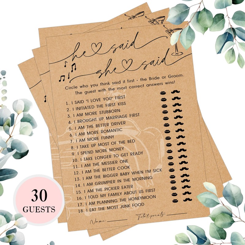 Bridal Shower Games, He Said She Said Bridal Shower Game,