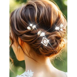 Latious Crystal Wedding Hair Pins Gold Rhinestone Bridal Hair Clips Pearl Hair Accessories for Women and Brides (Pack of 4)