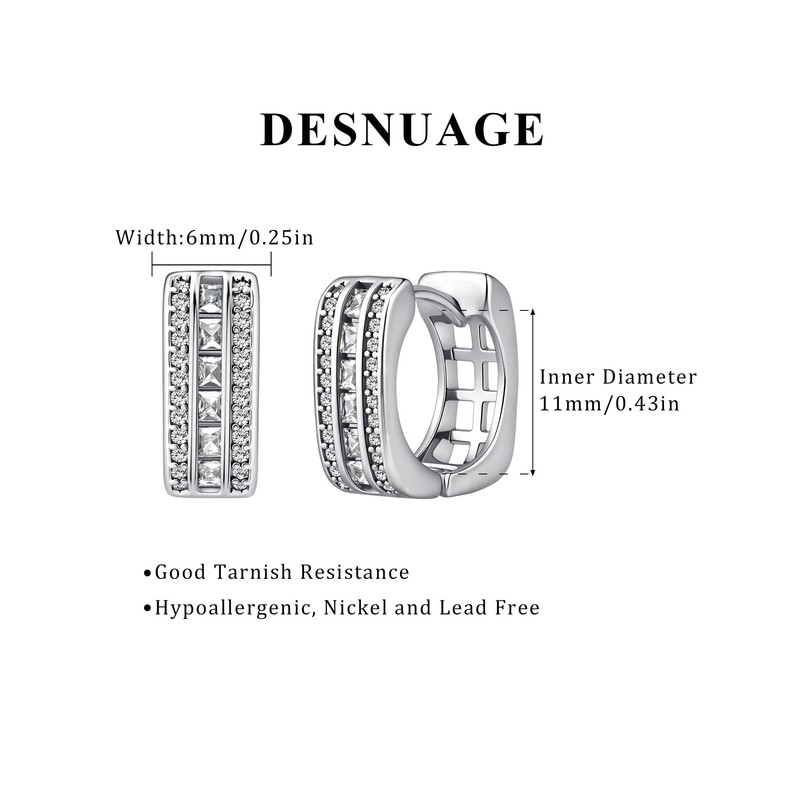 Desnuage Silver Huggie Earrings Cubic Zirconia Huggies for Women Hypoallergenic