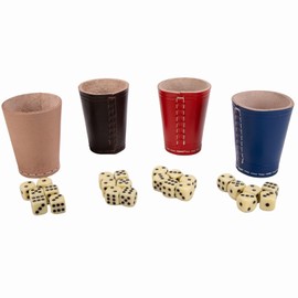 GICO Leather Dice Cup Standard (9 cm) with 6 Dice Set of 4 Colourful – 5908