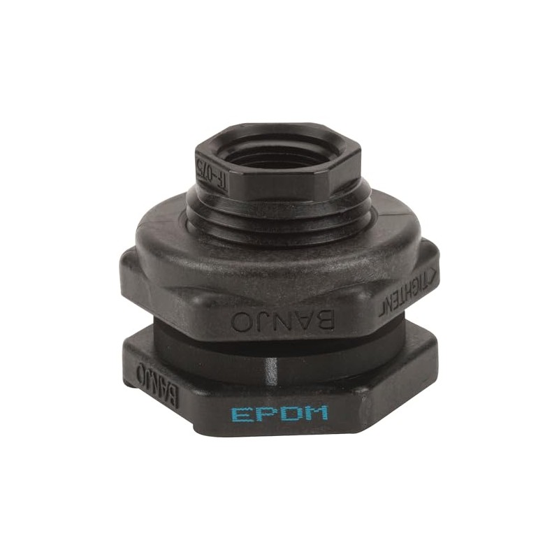Banjo, TF075, Bulkhead Tank Fitting, 3/4 In, Black, Poly