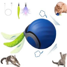 Interactive Cat Toy Ball,Speedy Tail2.0 Cat Toy,Automatic Interactive Cat Toys for Indoor Cats with 2 Tails,2Speeds Rechargeable Cat Enrichment Toys for Small/Medium/Large Cats to Keep Them Busy(Blue)