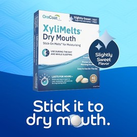 Oracoat XyliMelts - Discos hidratantes para la boca seca, sin azúcar con xilitol, 40 unidades, sabor ligeramente dulce, alivio de 8 horas