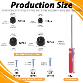 Rustark 48 Set 4 Size Black Rubber Feet Bumper Rubber Buffer Furniture Feet with Matching Screws and 1 Bonus Screwdriver for Furniture Cabinet Tables Chair