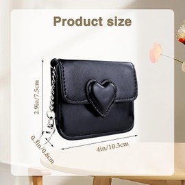 Energather Credit Card Wallet, PU Leather Slim Credit Card Holder for Women with Key Chain, Fashion Heart-shaped Small Card Holder Wallet Coin Change Purse for Shopping, and Daily Travel (Black)
