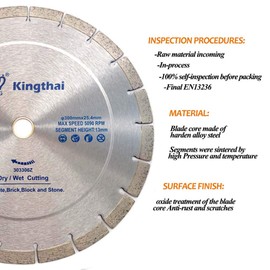 Kingthai 12 Inch Wet Dry Segmented Cutting Concrete Diamond Saw Blade for Masonry with 1-7/8" Arbor