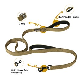 OneTigris Handled No-Pull Dog Walking Leash Long Traffic Leads for Medium to Large Dogs (Brown, 6FT)