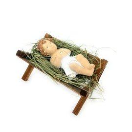 Polish Gallery Baby Jesus in Wooden Manger Laying on Natural Hay, 4 Inch Small Nativity Figurine (Small - 4 inch, Manger)