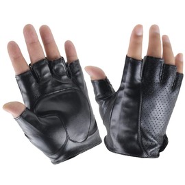 White Fang NT247 Men's Gloves, Leather, Golf, Outdoor, Fingerless, Mesh, Breathable, Black