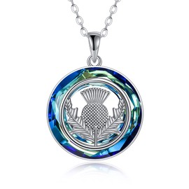 VONALA Scottish Thistle Necklace Sterling Silver Scottish Symbol of Love Crystal Pendant Necklace Jewellery Thistle Gifts for Women Girls, Sterling Silver, No Gemstone