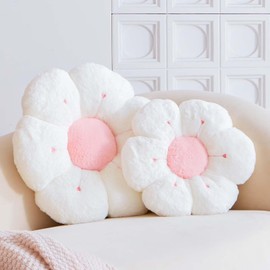 VBGYA Flower Pillow, Cute Flower Shaped Decorative Pillow, Soft Rabbit Fur Daisy Pillow Home Decor Floor Seating Cushion for Bedroom Living Room (White 14.9 Inch)