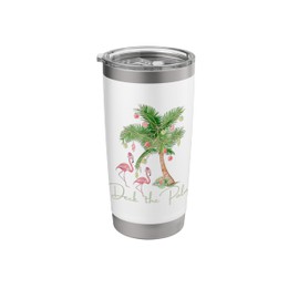 Deck the Palms Flamingo Funny Christmas Lights Palm Tree Stainless Steel Insulated Tumbler