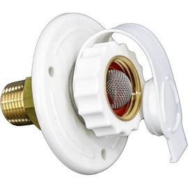 RV Water Inlet Connection City Water Fill Inlet Flange Brass with Check Valve RV Water Hose Connector Replacement 1/2" NPT Male City Water Fill Flange City Water Hookup for Camper (White)