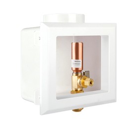 Ice Maker Outlet Box with Center Drain, 1/2" Push-Fit Inlet x 1/4" OD Compression Outlet Connection with 1/4-turn Shut-Off Ball Valve and Copper Water Hammer Arrestor for Drinking Water