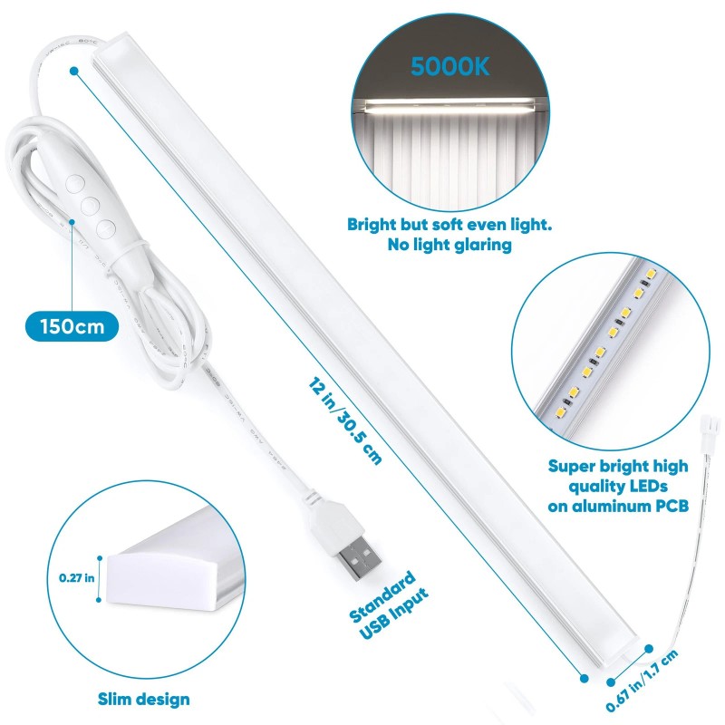 Litever Plug Under Cabinet Light Kit with Power Adapter, Dimmer,