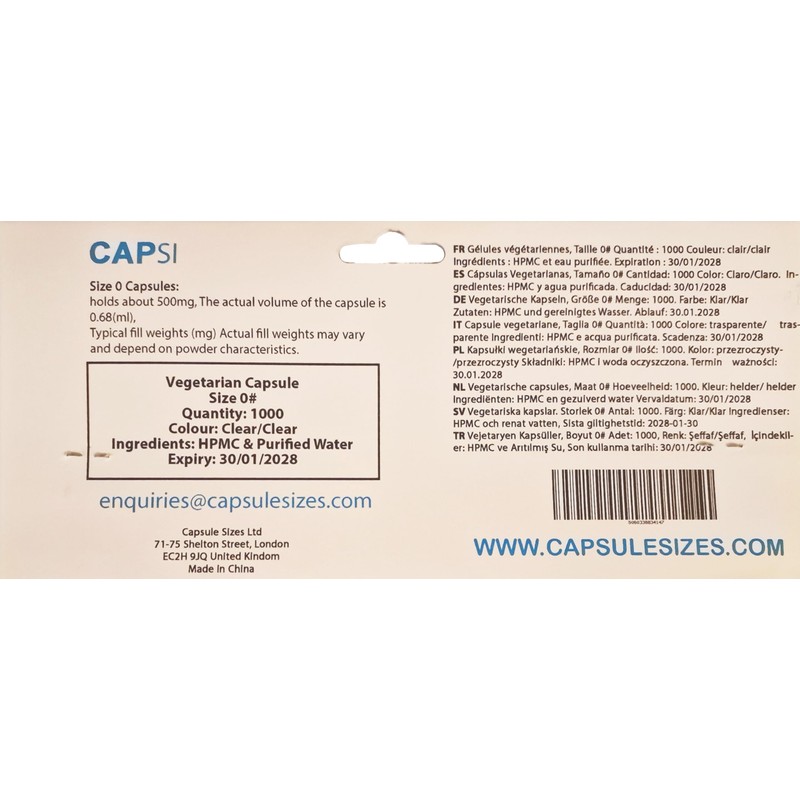 Empty HPMC Capsule Size 0 x 1000