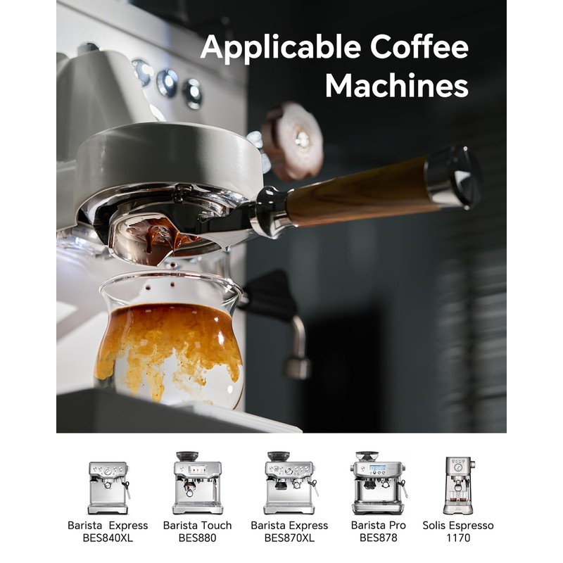 MUVNA 54mm Bottomless Portafilter, 3 Ears, Wood Grain Pattern, 16g