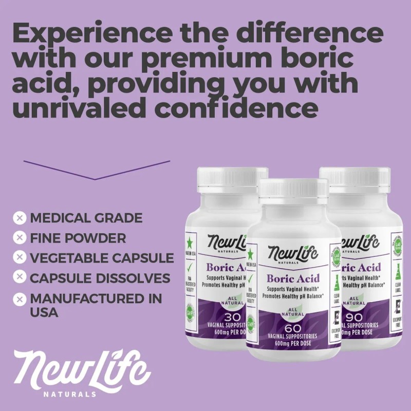 Acido Borico Newlife Naturals 600mg Equilibrio Ph 30pz Sabor Sin