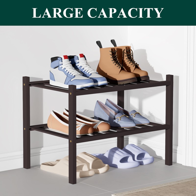 Smiry Bamboo Shoe Rack for Closet, 2 Tier Small Wooden
