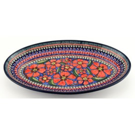 Large Oval Serving Dish, Polish Pottery in Poppies Pattern painted by Maria Binczycka from Zaklady Ceramiczne Boleslaiwec, Dimensions: 14" x 8"