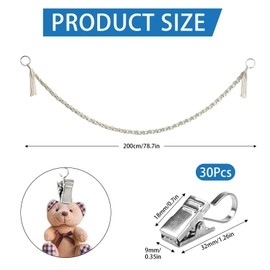 200 cm Cuddly Toy Storage Hanging Stuffed Toy Holder with 30 Metal Clips Hanging Organiser Stuffed Toy Storage Cuddly Toy Net with Wooden Ring Cuddly Toy Net for Cuddly Toys