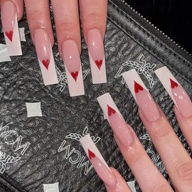 Lifextol 24pc Pink Heart Press-on Nails Kit: Acrylic & Gel Material, Includes Adhesive Tabs, Cuticle Pusher, Nail File