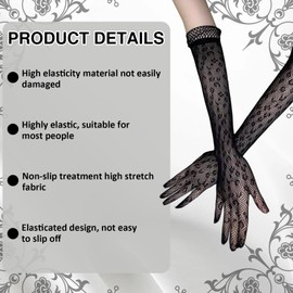 Thoquene 2 Pairs of Lace Gloves Black Lace Gloves Black, black