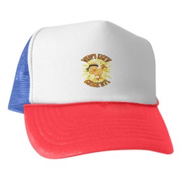 Truly Teague Trucker Hat (Baseball Cap) Kick'n Chick'n Martial Arts Baby Chick - Red White and Blue