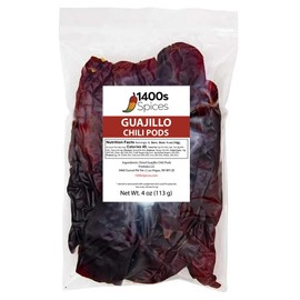 4oz Guajillo Stemless Chiles Dried Whole, Chile Guajillo Descabado Seco by 1400s Spices