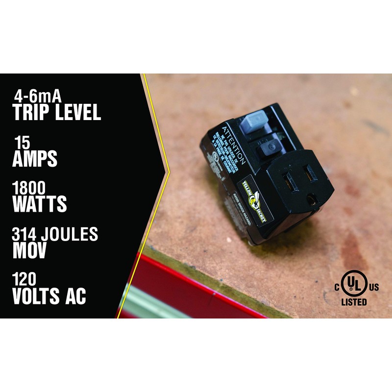 Yellow Jacket 2762, 120-Volt, 15-Amps, 1800-Watts Single Outlet GFCI Adapter,