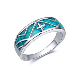 ONEFINITY Cross Rings for Women 925 Sterling Silver Turquoise Cross Ring Jewelry Gifts for Men Women
