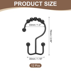 sourcing map 12Pcs Shower Curtain Hooks, Metal Double Glide Shower Rings, Curtain Rolling Shower Hooks for Rust-Resistant Sliding Smoothly, Black