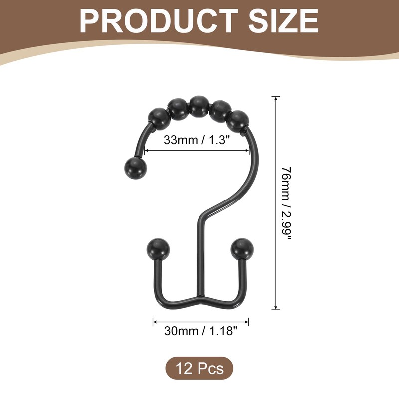 sourcing map 12Pcs Shower Curtain Hooks, Metal Double Glide Shower