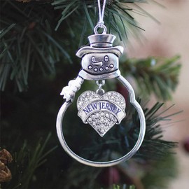 Inspired Silver - New Jersey Silver Christmas Ornament - Pave Heart Charm Christmas Tree Ornament with Cubic Zirconia - Snowman Hanging Decoration