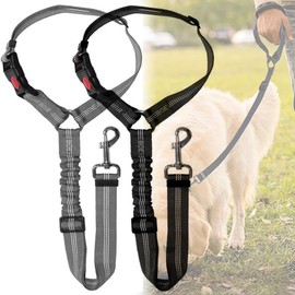 DOETYD 2PCS Dog Car Seat Belt - Adjustable Pet Car Pillow Harness，Cushioned Dog Leash，Nylon Durable Elastic Leash，Restraint Dog Car Safety Leash (Black+Grey)