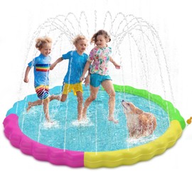 Heeyoo Splash Pad for Kids, Non-Slip Splash Pad for Toddler Summer Outdoor Water Toys, Sprinkler Pool for Kids Outdoor Play, Scratch Resistant Thicken Dog Splash Pad, Fountain Play Mat for Kid Toddler