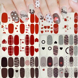 6Sheets Valentines Day Gel Nail Polish Strips Heart Gel Nail Stickers Nail Wraps Stickers Cute Love Red Lips Valentines Day Nail Art Design Stickers Gel Nail Strips with No UV for Valentine Nail Decor