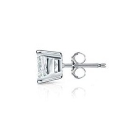 14k White Gold Princess Diamond Simulated Cubic Zirconia SINGLE Stud Earrings 4-Prong(1/4ct,Excellent Quality)