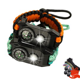 Duufiell Survival Paracord Bracelet, multi - func, adjustable.With SOS LED, ignition, compass, whistle.Extreme survival,wilderness adventure,Mountaineering-Set of 2,DIY bracelet