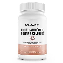 Colágeno Hidrolizado, Ácido Hialurónico y Biotina | 100 Cápsulas de 500 mg | Vitaminas Mujer | Salud&Vida