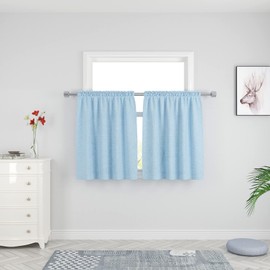 Curtains Short Sky Blue Kitchen Tiers 30 inches Long Linen Textured Privacy Cafe Curtains Mini Bathroom Small Basement Half Window Curtain 2 Panels Rod Pocket 27"x30"