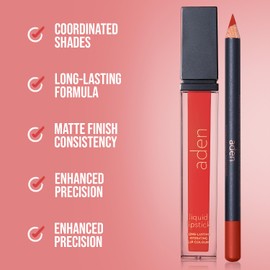 aden Liquid Lipstick+Lipliner Pencil SET long duration with hydration matte finish 7ML. MADE IN ITALY (08 Tulip)…