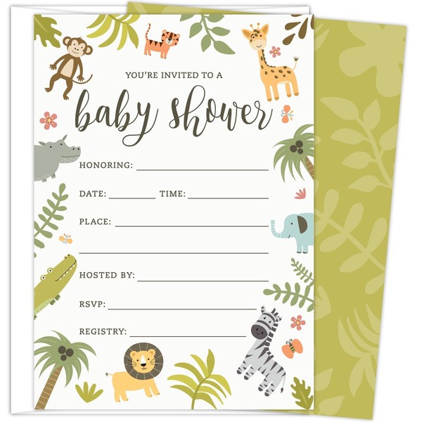 Safari Baby Shower Invitations Set of 25 Fill-In Style Cards